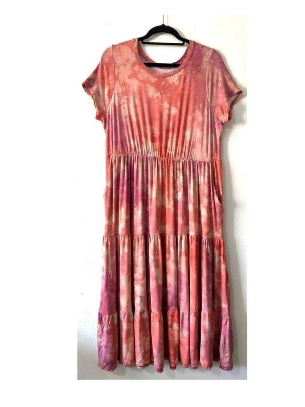 torrid Super Soft 2 Pink Tie-Dye Tiered Midi Dress